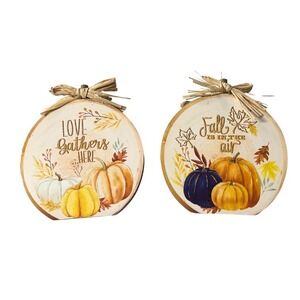 Rustic Fall Pumpkin Wooden‎ Set of 2 Farmhouse Autumn Thanksgiving Decor New